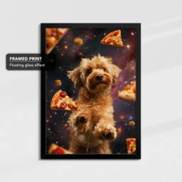Cockapoo Eating Pizza in Space Dog Painting Framed Poster Print Or Canvas Wall Decor Art Bedroom Home Interior Gift For Pet Lover - thumbnail 2