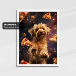 Cockapoo Eating Pizza in Space Dog Painting Framed Poster Print Or Canvas Wall Decor Art Bedroom Home Interior Gift For Pet Lover - thumbnail 3