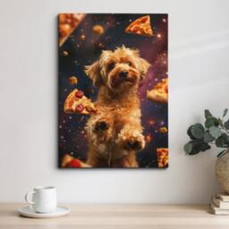 Cockapoo Eating Pizza in Space Dog Painting Framed Poster Print Or Canvas Wall Decor Art Bedroom Home Interior Gift For Pet Lover - thumbnail 1
