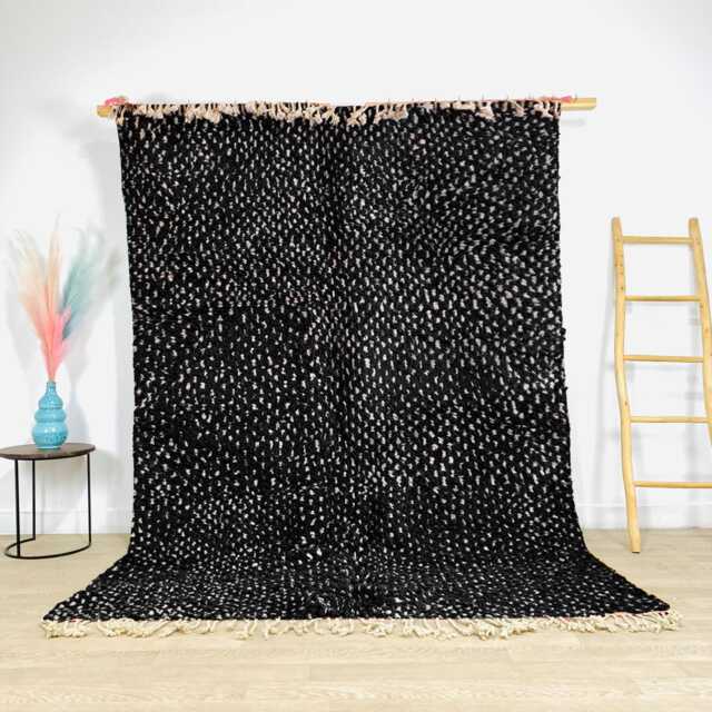 Authentic Navy Black & White Dotted Moroccan Rug, Shag Large Area Berber Rug - image 1