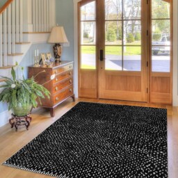 Authentic Navy Black & White Dotted Moroccan Rug, Shag Large Area Berber Rug - thumbnail 2