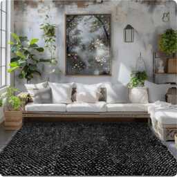 Authentic Navy Black & White Dotted Moroccan Rug, Shag Large Area Berber Rug - thumbnail 4