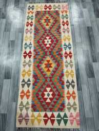 Runner Rug Classic, Handmade Artisan Afghan Turkish, Scandinavian, Navajo, Bohemian, Wool Flatweave Multicolour Kilim 203x76 cm - thumbnail 1