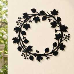Metal Maple Leaf Berry Wreath Wall Art, Autumn Vine Circular Iron Wreath, Rustic Indoor Outdoor Entryway Sign - thumbnail 1