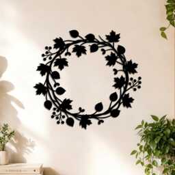 Metal Maple Leaf Berry Wreath Wall Art, Autumn Vine Circular Iron Wreath, Rustic Indoor Outdoor Entryway Sign - thumbnail 2
