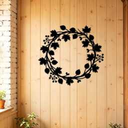 Metal Maple Leaf Berry Wreath Wall Art, Autumn Vine Circular Iron Wreath, Rustic Indoor Outdoor Entryway Sign - thumbnail 4