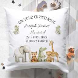 Personalized Christening Cushion Jungle Animals, Baptism Gift For Boys - thumbnail 1