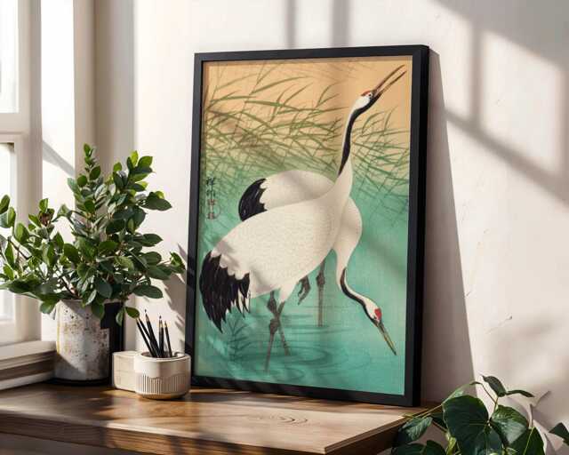 Japanese Crane Print Vintage Red-Crowned Asian Wall Art - image 1