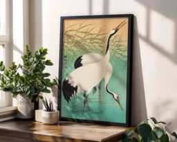 Japanese Crane Print Vintage Red-Crowned Asian Wall Art - thumbnail 1