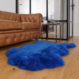 Genuine Sheepskin Rug, Thick Blue Wool Carpet, Soft Throw, Xl Size - thumbnail 3