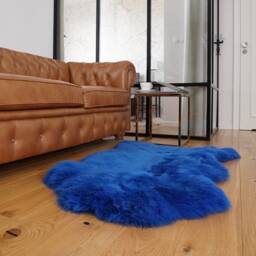 Genuine Sheepskin Rug, Thick Blue Wool Carpet, Soft Throw, Xl Size - thumbnail 2