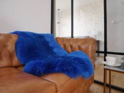 Genuine Sheepskin Rug, Thick Blue Wool Carpet, Soft Throw, Xl Size - thumbnail 1