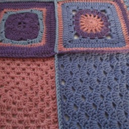 Thick, Aran Weight, Hand Crochet Patchwork Style Blanket - Pink & Purple Shades - thumbnail 3