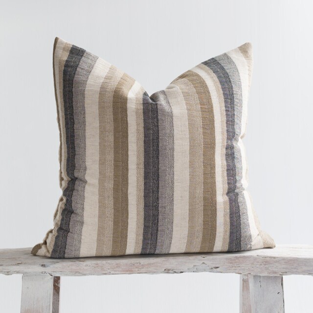 Woven Linen Cotton Pillow, Striped Pastel Cushion, Bamboo Reverse - image 1