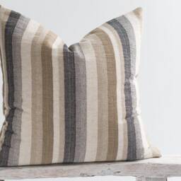 Woven Linen Cotton Pillow, Striped Pastel Cushion, Bamboo Reverse - thumbnail 2