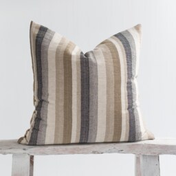 Woven Linen Cotton Pillow, Striped Pastel Cushion, Bamboo Reverse - thumbnail 1