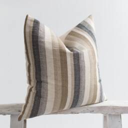Woven Linen Cotton Pillow, Striped Pastel Cushion, Bamboo Reverse - thumbnail 3
