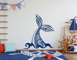 Whale Tail Wall Decal Bathroom, Nautical Decor Bedroom Living Room, Underwater Ocean World Sticker, Nursery Kids Room Art S281 - thumbnail 1