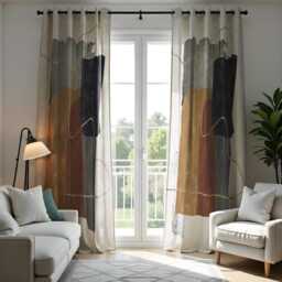 Abstract Modern Curtains, Geometric Art Drapes, Neutral Tones Contemporary Window Treatment, Custom Length Living Room Or Bedroom Decor - thumbnail 2