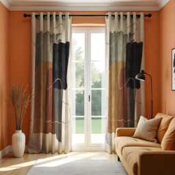 Abstract Modern Curtains, Geometric Art Drapes, Neutral Tones Contemporary Window Treatment, Custom Length Living Room Or Bedroom Decor - thumbnail 3