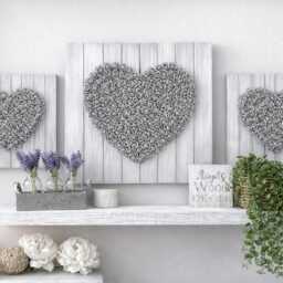Rustic 3D Heart Flower Set Of 3 Shabby Chic Farmhouse Wooden Foam Rose Large Plaque Grey Art Home Decor - thumbnail 2