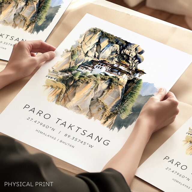 Bhutan Travel Wall Art, Watercolor Print, Paro Taktsang, Tiger's Nest Monastery, Himalayas Gift - image 1