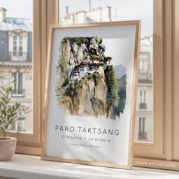 Bhutan Travel Wall Art, Watercolor Print, Paro Taktsang, Tiger's Nest Monastery, Himalayas Gift - thumbnail 3