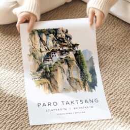 Bhutan Travel Wall Art, Watercolor Print, Paro Taktsang, Tiger's Nest Monastery, Himalayas Gift - thumbnail 2
