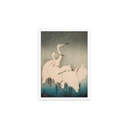 Japanese Art Egrets Cranes Framed Mounted Ukiyo-E Wall Decor Print Poster Woodblock Koson Shoson Heron Bird Calligraphy Beautiful Haiku Snow - thumbnail 2