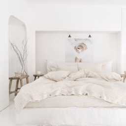 Natural Striped Linen Flat Sheet - Stonewashed European Top Soft Neutral Bedding Coastal Cottage Style Queen King Sizes - thumbnail 3