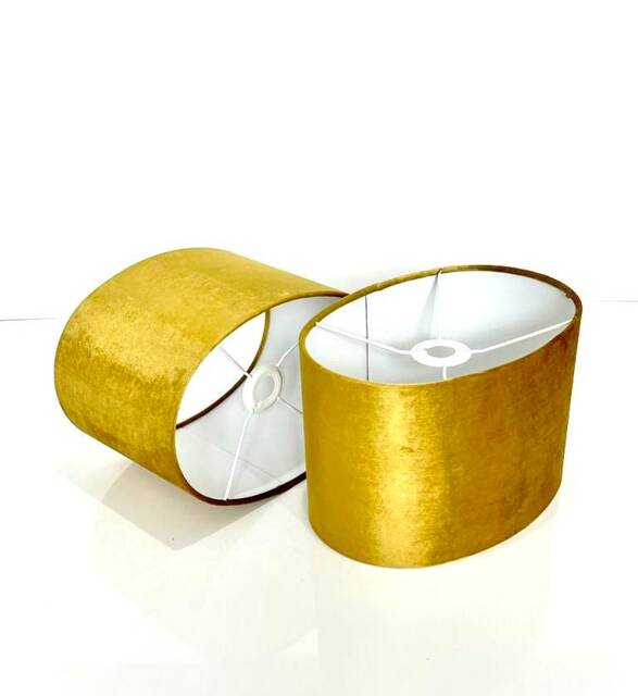 New Luxury High Quality Mustard Gold Velvet Fabric Lamp Shade Oval Shape - image 1