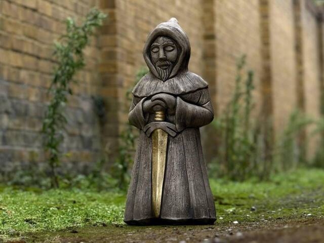 Medieval Monk With Sword Concrete Statue Cloaked Warrior Sculpture Garden Guardian Decoration Cement Knight Figurine Mystical Outdoor Decor - image 1