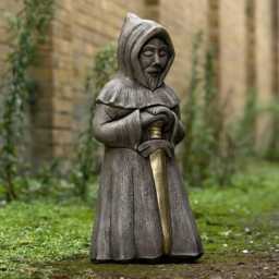 Medieval Monk With Sword Concrete Statue Cloaked Warrior Sculpture Garden Guardian Decoration Cement Knight Figurine Mystical Outdoor Decor - thumbnail 3