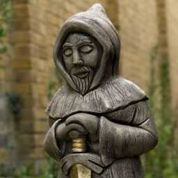 Medieval Monk With Sword Concrete Statue Cloaked Warrior Sculpture Garden Guardian Decoration Cement Knight Figurine Mystical Outdoor Decor - thumbnail 2