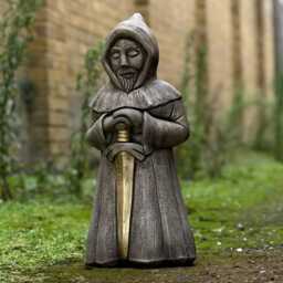 Medieval Monk With Sword Concrete Statue Cloaked Warrior Sculpture Garden Guardian Decoration Cement Knight Figurine Mystical Outdoor Decor - thumbnail 4