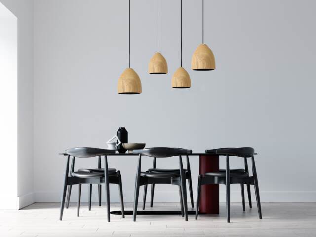 Wood Pendant Light, Modern Ceiling Light For Dining Room, Farmhouse Natural Chandelier, Scandinavian Lamp Shade - image 1