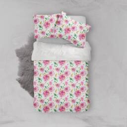 Floral Duvet Cover Set, Watercolor Pink Roses, Microfiber Bedding - thumbnail 3