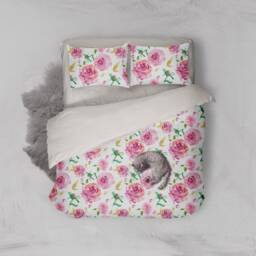 Floral Duvet Cover Set, Watercolor Pink Roses, Microfiber Bedding - thumbnail 2