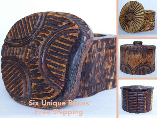 Wooden Box Handmade For Jewelry Geometric Lines Unique Design Vintage Look - image 1
