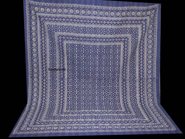 Handblock Ajrak Quality Quilt Blanket Queen/King Size Kantha Indian Cotton Hand Stitched Bedspread Bohemian - image 1