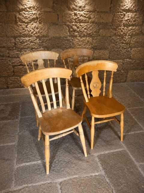 Set Of Four Solid Elm Beech Windsor Farmhouse Dining Chairs - Rustic Country Cottage Seating - image 1