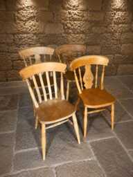 Set Of Four Solid Elm Beech Windsor Farmhouse Dining Chairs - Rustic Country Cottage Seating - thumbnail 1