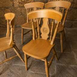 Set Of Four Solid Elm Beech Windsor Farmhouse Dining Chairs - Rustic Country Cottage Seating - thumbnail 3