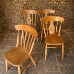 Set Of Four Solid Elm Beech Windsor Farmhouse Dining Chairs - Rustic Country Cottage Seating - thumbnail 4