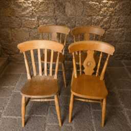 Set Of Four Solid Elm Beech Windsor Farmhouse Dining Chairs - Rustic Country Cottage Seating - thumbnail 2