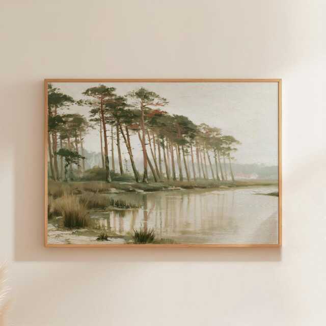 Pine River Poster, Forest Landscape Print, Nature Wall Art, Paper - image 1