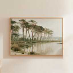 Pine River Poster, Forest Landscape Print, Nature Wall Art, Paper - thumbnail 1
