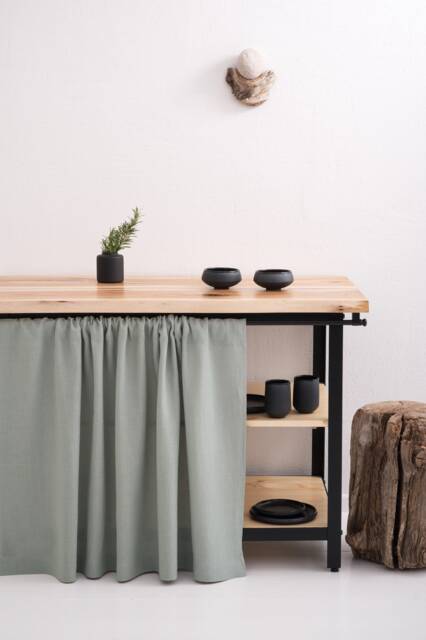 Kitchen Cupboard Farmhouse Drapes, Bookshelf Valances, Stone Washed Linen Curtains For Kitchen Shelf - image 1