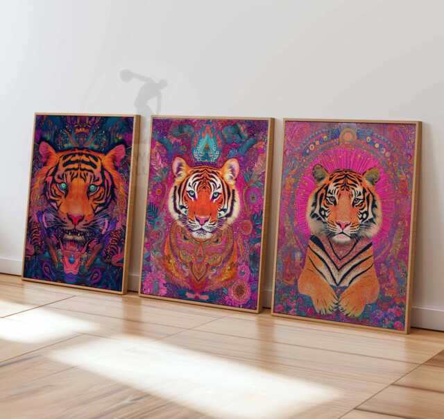 Tiger Poster Set, Psychedelic Wall Art, Trippy Animal Prints, Vibrant Jungle Decor, Bold Artwork, Boho Spirit Art - image 1