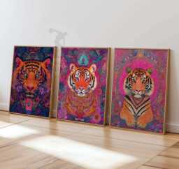 Tiger Poster Set, Psychedelic Wall Art, Trippy Animal Prints, Vibrant Jungle Decor, Bold Artwork, Boho Spirit Art - thumbnail 1